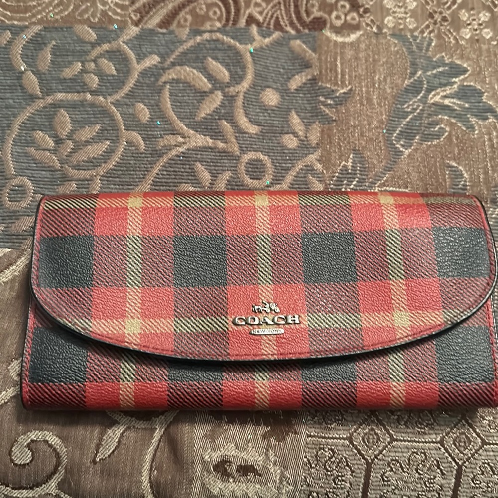 Coach Red and Black Plaid Wallet